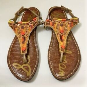 Sam Edelman Greta Beaded Indian Sandals Size 9.5 Leather Thong Slingback
